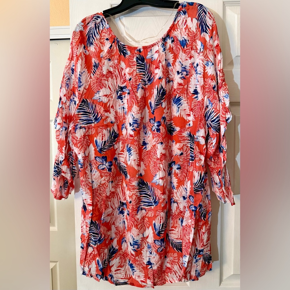 2/$24 Terra & Sky Blue and Coral Floral Blouses - Picture 10 of 11